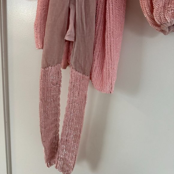 Retrofete Gabrielle Sequin Robe Wrap Mini Dress Sz XS Dusty Rose Blouson Sleeves - Picture 6 of 15